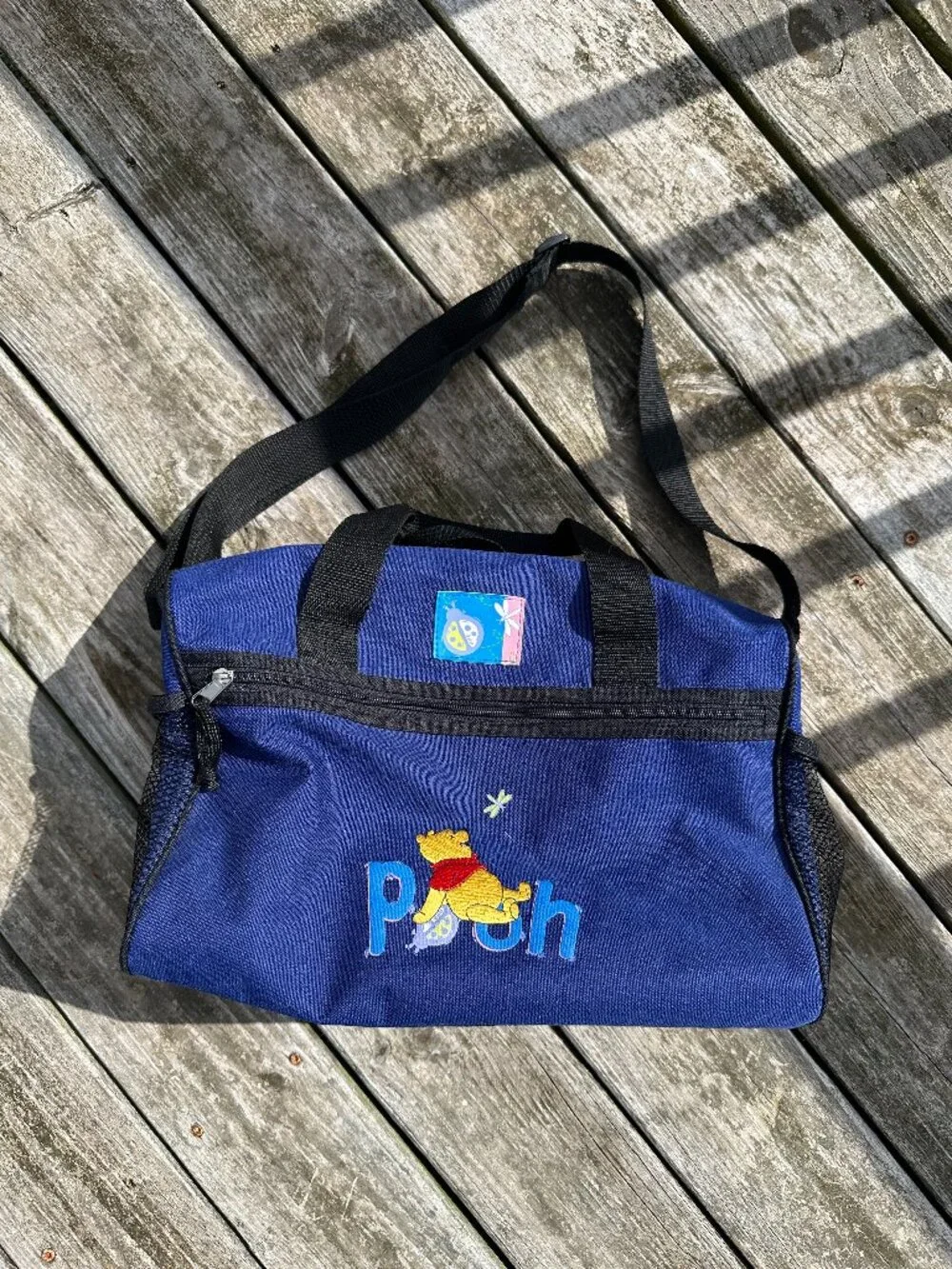 Vintage Winnie the Pooh Duffle Bag 90's Blue Pockets Tote 90's